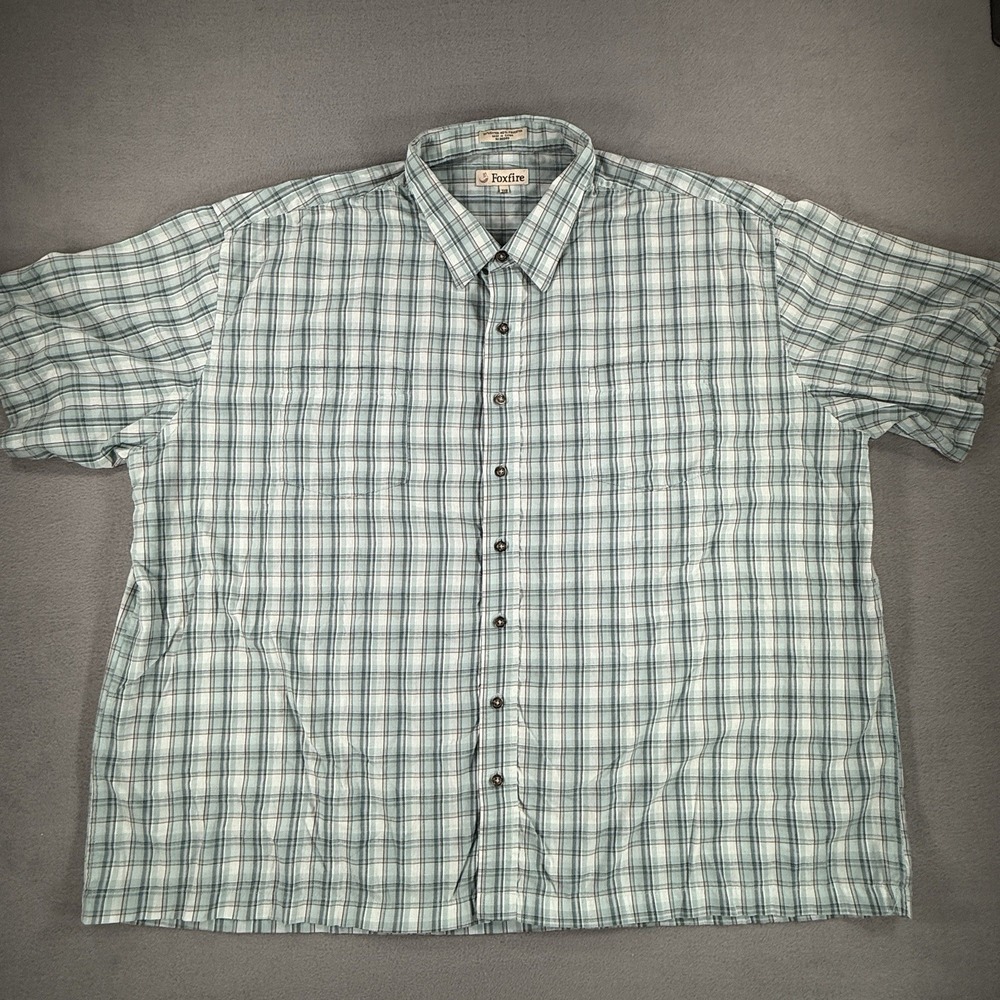 3XLB Button Down Shirt Mens Big 3X Blue/Green Plaid Short Sleeve - Picture 2 of 5